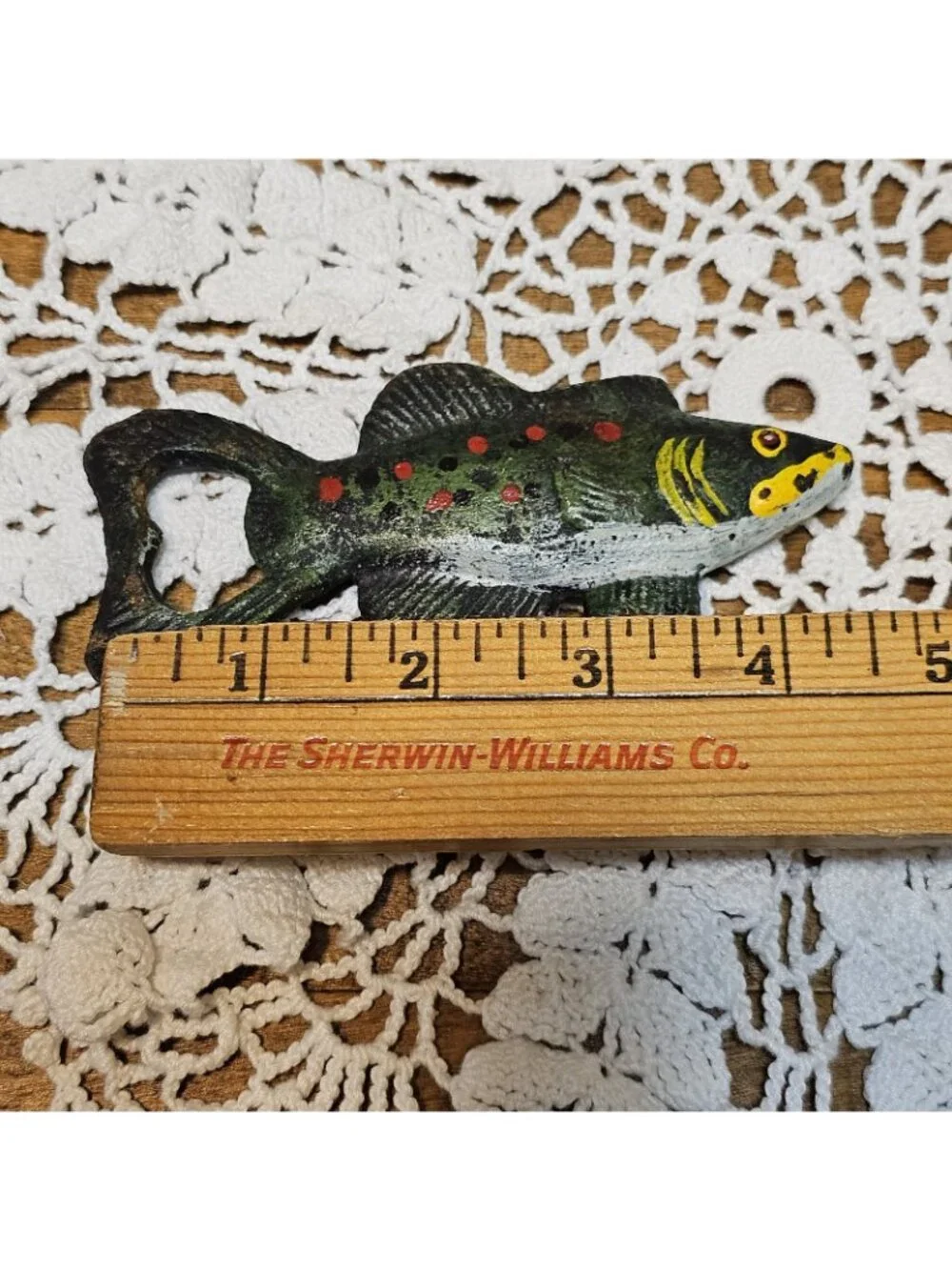 Vintage 5in Cast Iron “Painted Trout” and 3.5 IN Black Bear Bottle Opener 